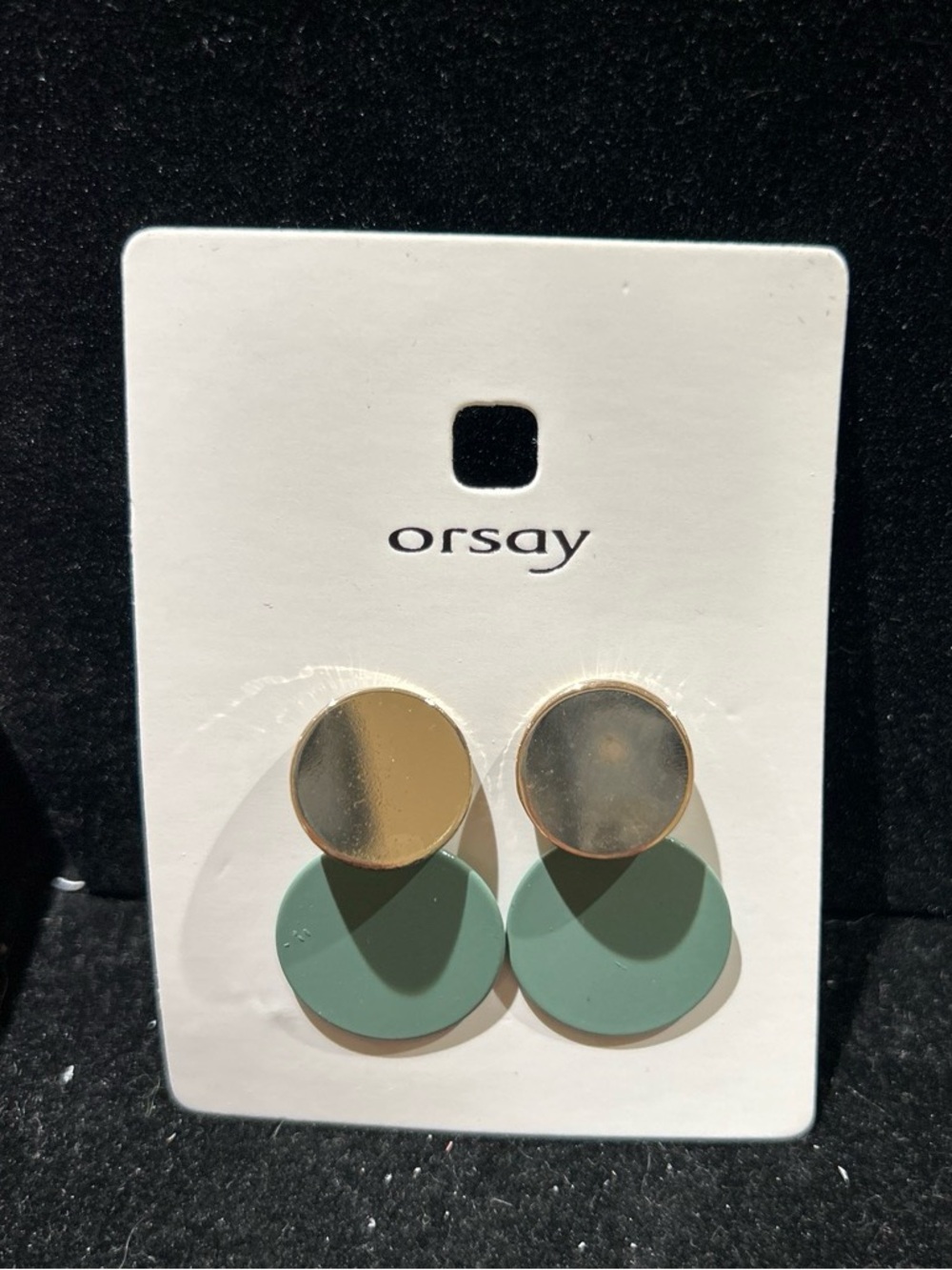 Orsay Gold color & Sage Green stud Earrings